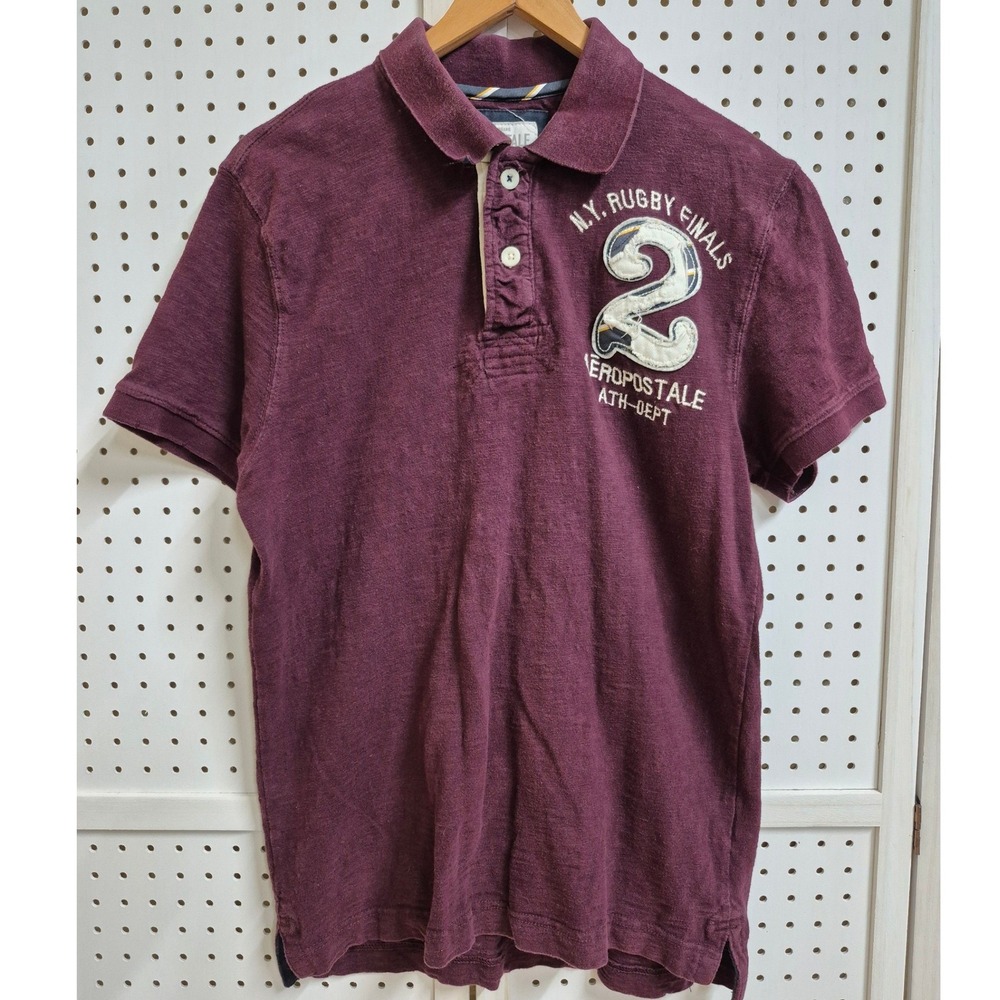 Aeropostale Y2K N.Y Rugby Finals Graphic Polo Shirt Short Sleeve Size Medium